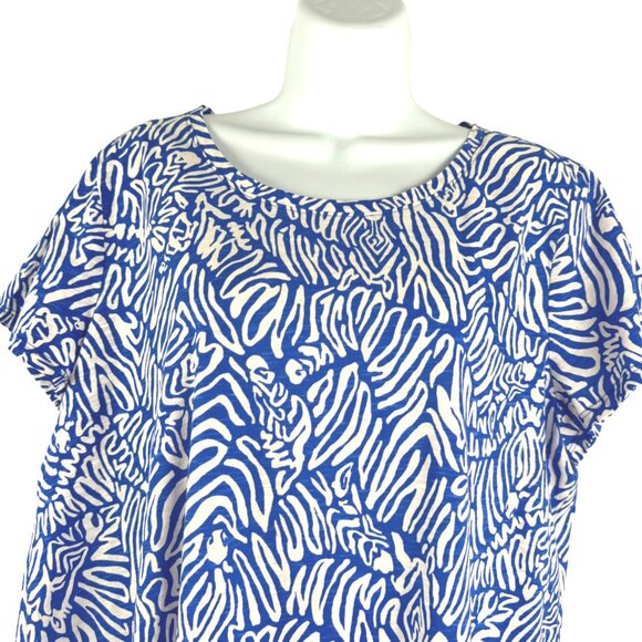 Lilly Pulitzer Etta Scoop Neck Top XL Martinique Blue Zee Bebe Cotton TP-3622 - Picture 3 of 8